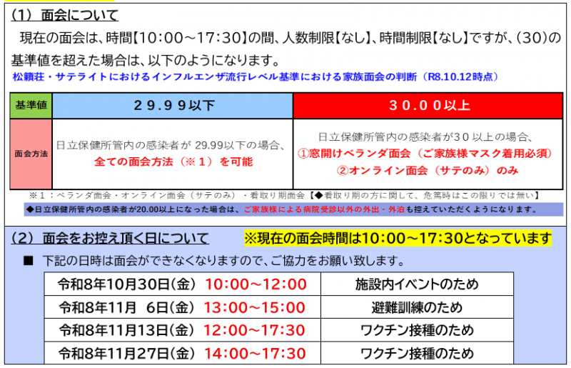 令和8年10月14日からの面会について(松籟荘)